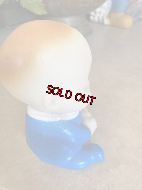 画像4: Blue Cloth Baby Boy Vinyl Squeak Doll / ブルーの洋服の男の子の赤ちゃん、ソフビ、ラバードール　 (4)