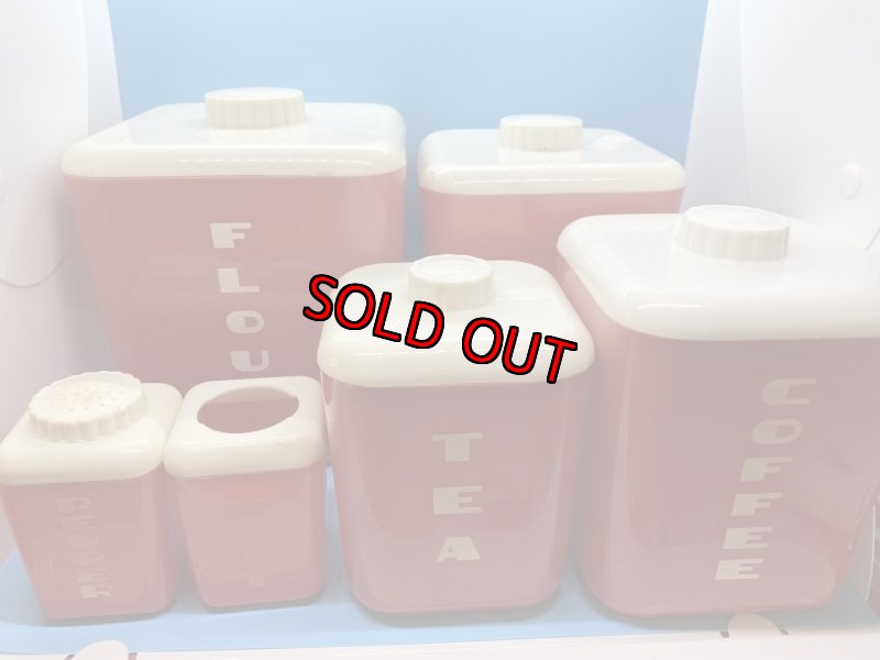 画像1: Red Plastic  Canister　With Lid  Set　Of 6 / レッド　プラスチック製　蓋付きキャニスター　6個セット　50‘s (1)