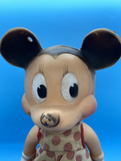 画像2: Disney  Sun Rubber Minnie Mouse Vinyl Squeak  Doll  With Dot Cloth / ディズニー　ミニーマウス　サンラバー　スクィーキードール