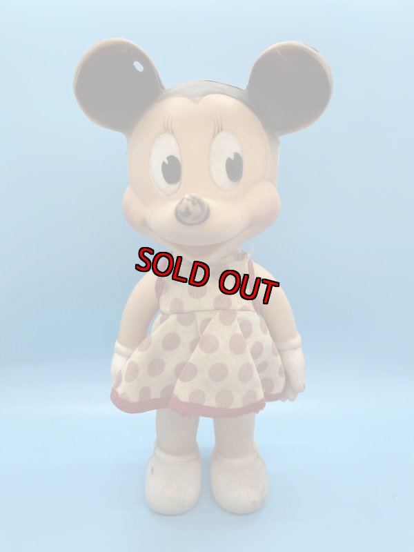 画像1: Disney  Sun Rubber Minnie Mouse Vinyl Squeak  Doll  With Dot Cloth / ディズニー　ミニーマウス　サンラバー　スクィーキードール (1)