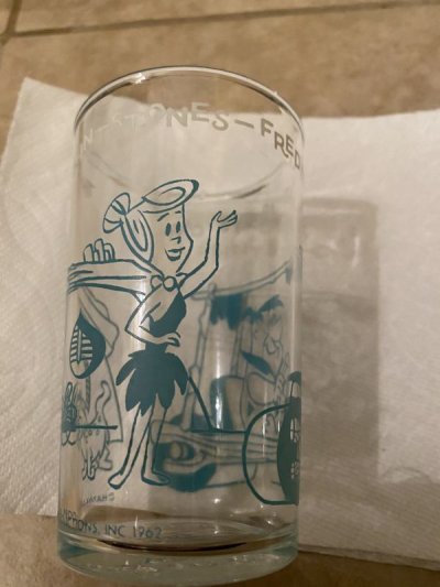 画像1: Hanna Barbera Flintstones Blue Fred Sports Car Glass  1962 /  フリントストーン、　ブルーフレッド、スポーツカー　グラス　(A)