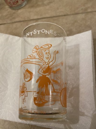 画像2: Hanna Barbera Flintstones Orange Fred Sports Car Glass 1962 / フリントストーン、 オレンジフレッド、スポーツカー グラス (F)