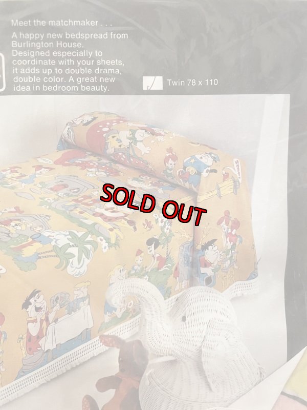 画像2: Hanna Barbera Flintstones Bed Spread Fabric Sheets / ハンナバーベラ、未開封!!フリントストーンズのベッドカバー (2)