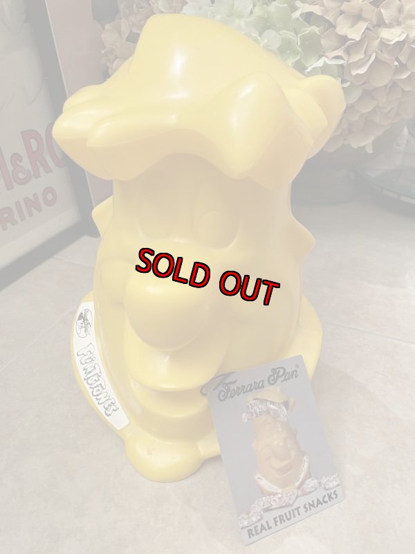 画像1: Hanna Barbera Flintstones Fred Yellow Plastic Face Jar  / フリントストーン　フレッド　プラスチック製　イエローフェイスジャー (1)