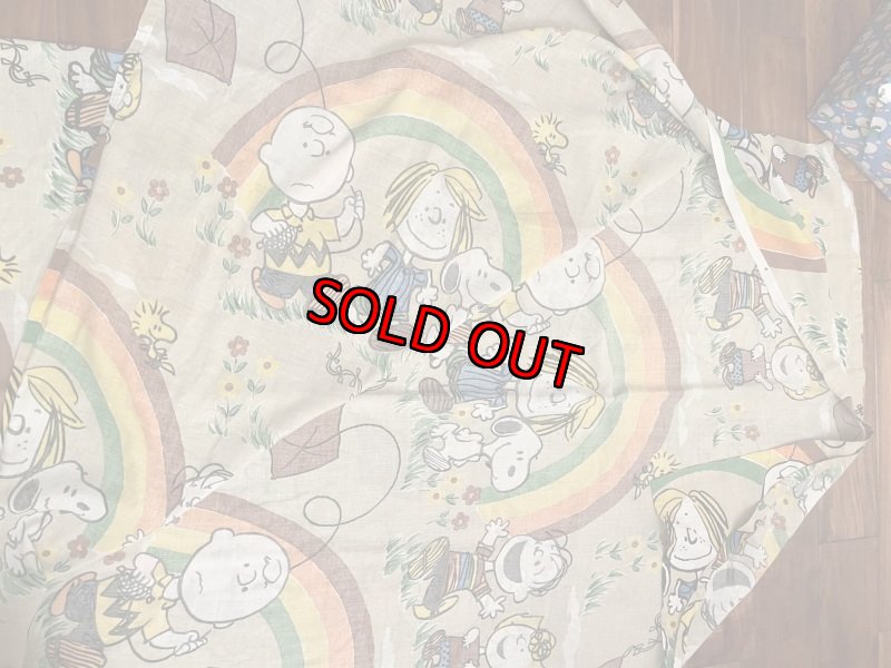 画像4:  Soopy Peanuts fabric Sheet Brown 60s (B) / スヌーピー　シーツ　生地　 (4)