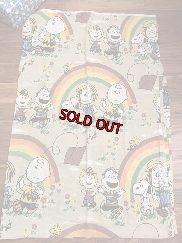 画像1:  Soopy Peanuts fabric Sheet Brown 60s (B) / スヌーピー　シーツ　生地　 (1)