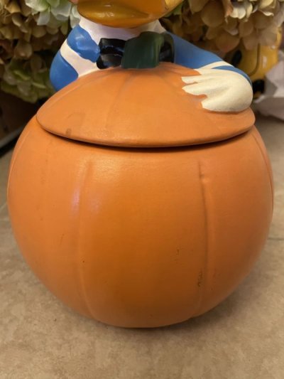 画像2: Disney Donald Duck  With Pumpkin Ceramic Cookie Jar  / ディズニーのドナルドダック　パンプキン　陶器製　クッキージャー