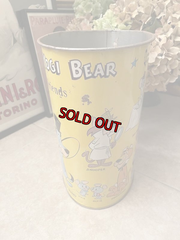 画像3: Hanna Barbera Hucklebrry Houned Yogi Bear Tin Trash Can / ハックルベリーハウンド　ヨギベア のアルミ製、メタル製のゴミ箱、トラッシュカン (3)