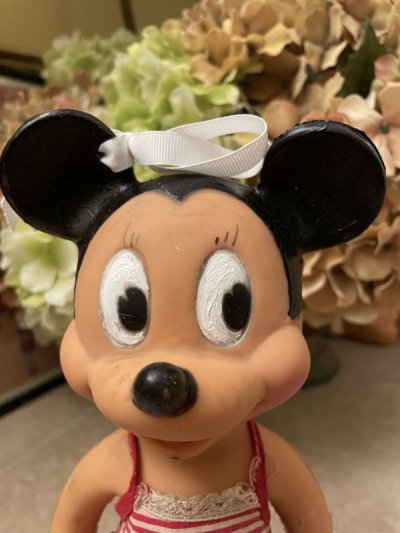 画像1: Disney Sun Rubber Minnie Mouse Vinyl Squeak Doll With Dot Cloth / ディズニー ミニーマウス サンラバー スクィーキードール