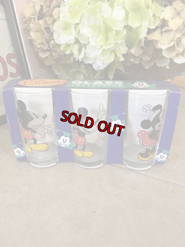 画像1: Disney Mickey Mouse  Glass Tumbler set of 3 Germany 80’-90’s  / ディズニーのミッキーマウス 3個入りコップセット　ドイツ製 (1)