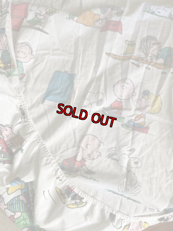 画像3:  Snoopy fabric Box Sheet 1971 / スヌーピー　ボックスシーツ　白生地 (3)