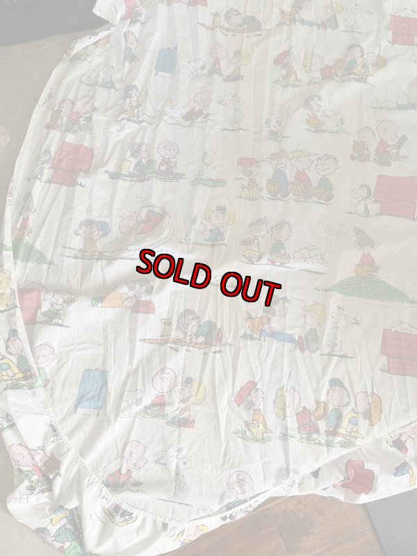 画像2:  Snoopy fabric Box Sheet 1971 / スヌーピー　ボックスシーツ　白生地 (2)