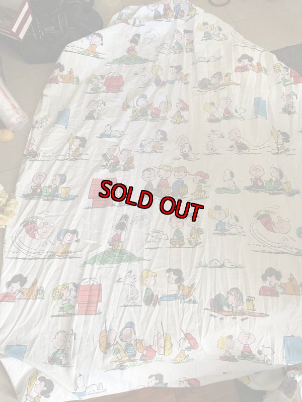 画像1:  Snoopy fabric Box Sheet 1971 / スヌーピー　ボックスシーツ　白生地 (1)