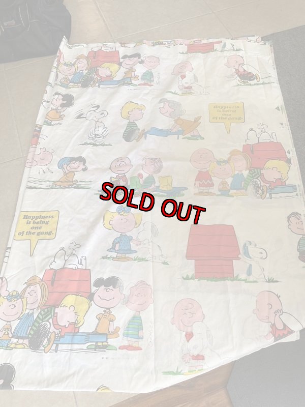 画像1:  Snoopy fabric Flat Sheet 1971 / スヌーピー　フラットシーツ　白生地 (1)