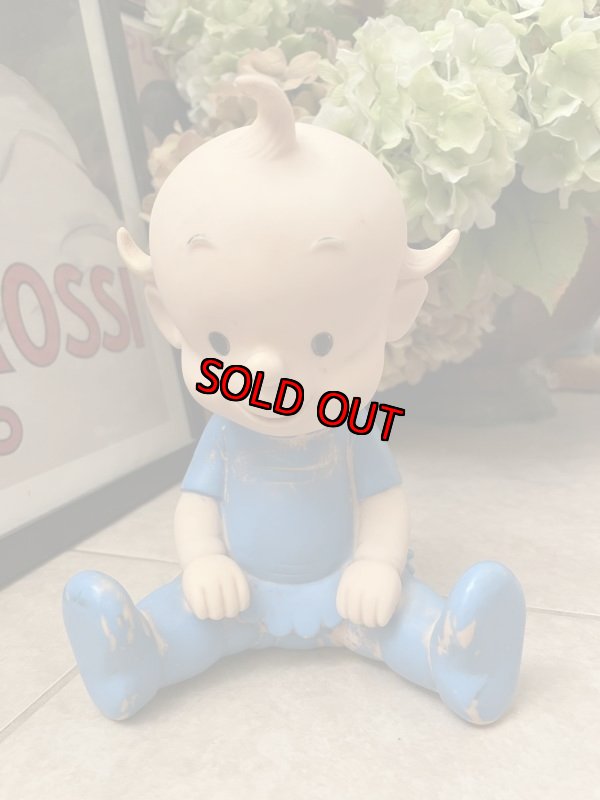 画像1: Blue cloth Baby Vinyl Squeak Doll 19cm / 青の洋服のベイビー、ソフビ、ラバードール　 (1)