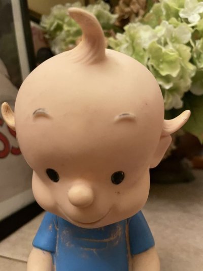 画像1: Blue cloth Baby Vinyl Squeak Doll 19cm / 青の洋服のベイビー、ソフビ、ラバードール