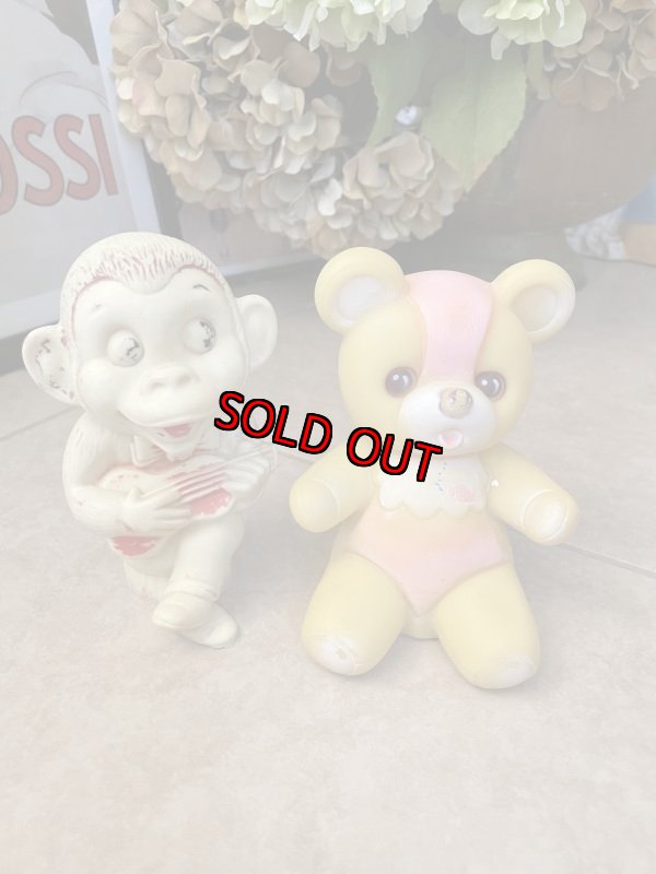 画像1: Monkey＆Bear Vinyl Squeak Dolls set of 2 / お猿とクマのソフビ、ラバードール　2体セット (1)