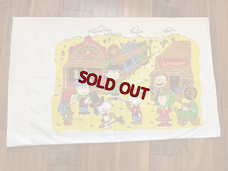 画像1:  Snoopy western fabric Pillowcase / スヌーピー　ピローケース　生地　ウエスターン (1)