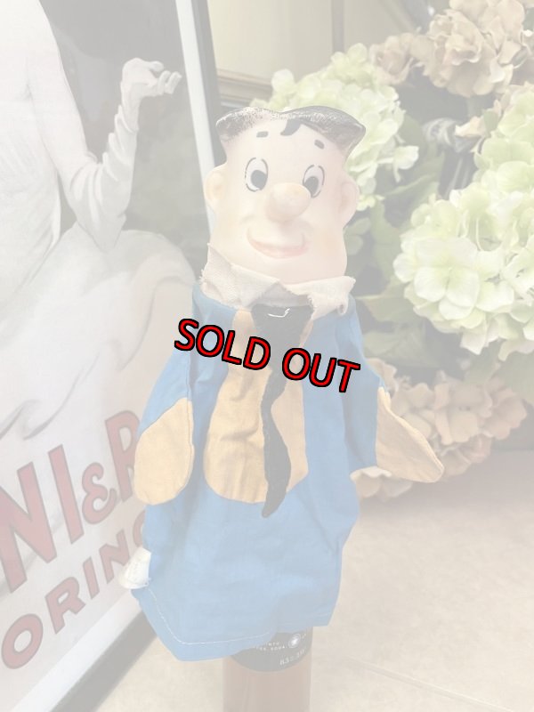 画像1: Hanna Barbera flintstones Fred Face Rubber Hand Puppet Blue Fabric with Black Tie 60’s (B) / ハンナバーベラ　フリントストーン　フレッド　フェイスラバー　パペット　布 (1)