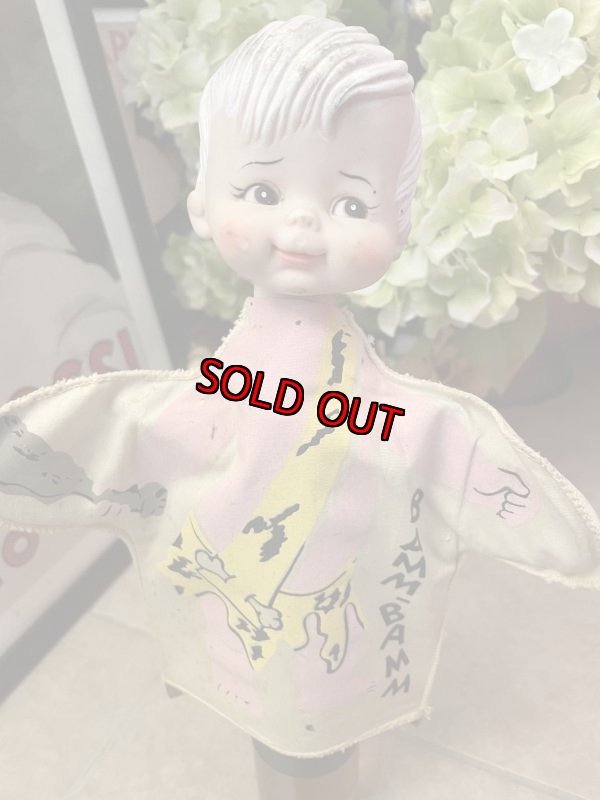 画像1: Flintstones Bamm Bamm Face Rubber Hand Puppet white Fabric 60’s / フリントストーン　バンバン　フェイスラバー　白い洋服　パペット　布 (1)