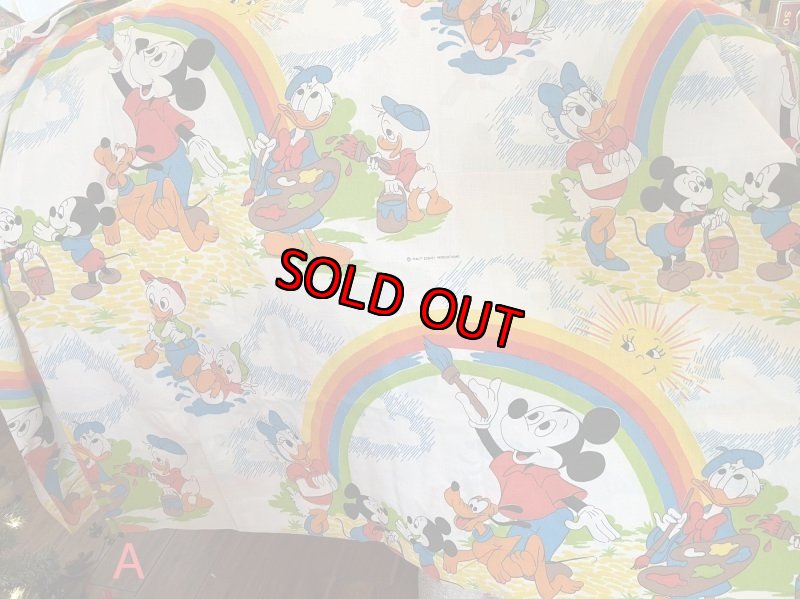 画像1: Disney Mickey Mouse Flat  sheet (A) 60‘s / ディズニーのミッキーマウス　フラットシーツ (1)