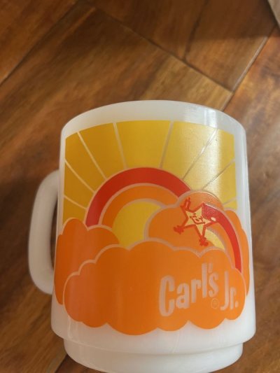 画像1: Carl’s Jr Glasbake milk glass mug / カールスジュニア グラスベイク ミルクグラス マグ