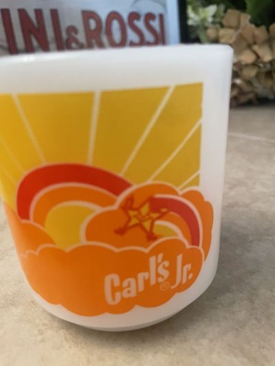 画像1: Carl’s Jr Glasbake milk glass  Mug /   カールスジュニア　グラスベイク　ミルクグラス　マグ  