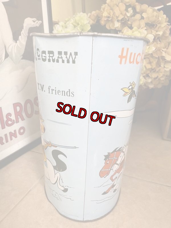 画像8: Hanna Barbera Hucklebrry Houned Yogi Bear Tin Trash Can / ハックルベリーハウンド　ヨギベア のアルミ製、メタル製のゴミ箱、トラッシュカン (8)