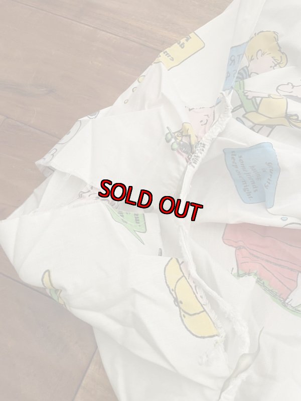 画像4:  Snoopy fabric Flat,Box Pillow Sheets set of 3 1971 / スヌーピー　フラット、ボックス、ピローケース　3点セット白生地 (4)