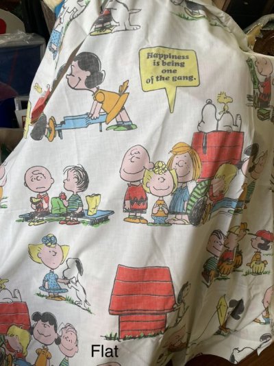 画像2:  Snoopy fabric Flat,Box Pillow Sheets set of 3 1971 / スヌーピー　フラット、ボックス、ピローケース　3点セット白生地