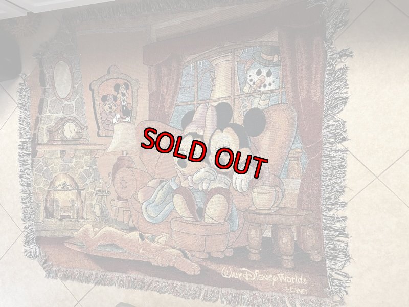 画像1: Disney Mickey& Minnie  Fabric Blanket / ディズニー　ミッキー＆ミニー　フリンジ付き　ブランケット (1)