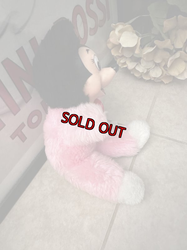 画像8: Disney Minnie Mouse Rubber Face Pink plush  Doll / ミニーマウスのラバーフェイス、ピンクぬいぐるみ　スタイ付き (8)
