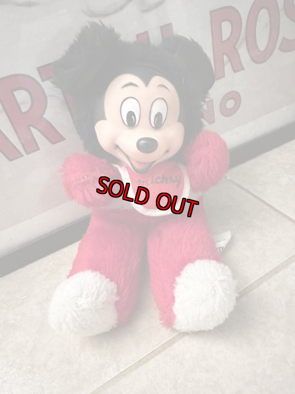 画像1: Disney Mickey Mouse Rubber Face Red plush  Doll / ミニーマウスのラバーフェイス、レッドぬいぐるみ　スタイ付き (1)