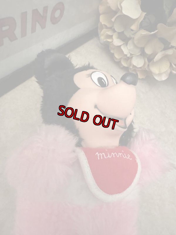 画像11: Disney Minnie Mouse Rubber Face Pink plush  Doll / ミニーマウスのラバーフェイス、ピンクぬいぐるみ　スタイ付き (11)