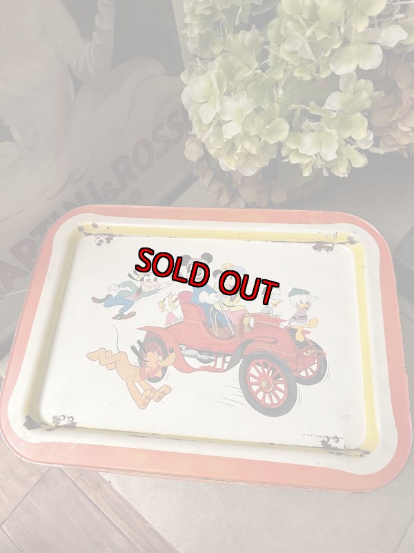 画像1: Disney Ted Car drive Tin  TV Tray Stand  / ディズニー　レッドカー　赤い車　おでかけ　アルミ製　テレビトレイ (1)