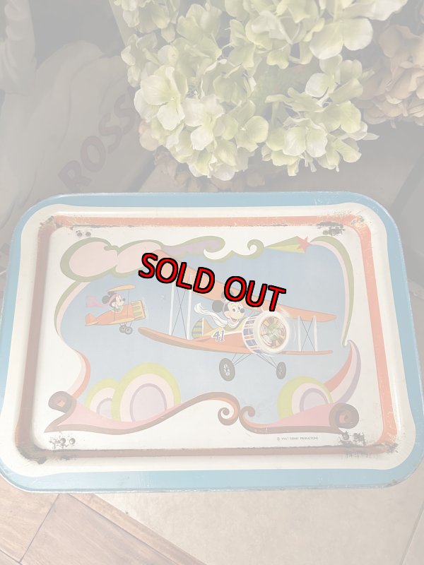 画像1: Mickey Mouse airplane Tin  TV Tray Stand  / ミッキーマウス　飛行機　アルミ製　テレビトレイ (1)