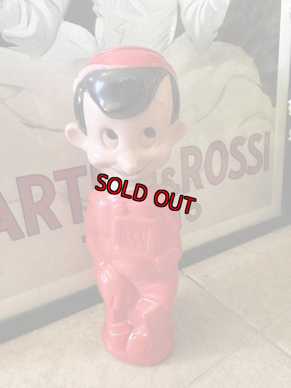 画像1: Disney Pinocchio Red Plastic Colgate Soaky Bottle / ピノキオ　レッド　コルゲート、プラスチック製　ソーキーボトル (1)
