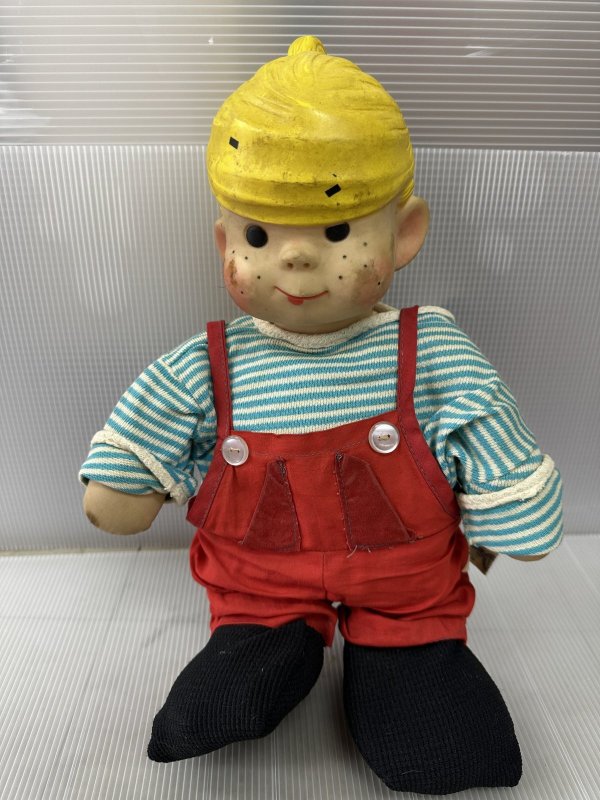 画像1: Dennis the Menace Rubber Face doll Red Overall  Fabric / わんぱくデニス　ラバーフェイスドール　青と白Tシャツ、レッドオーバーオール (1)