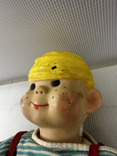 画像2: Dennis the Menace Rubber Face doll Red Overall Fabric / わんぱくデニス ラバーフェイスドール 青と白Tシャツ、レッドオーバーオール